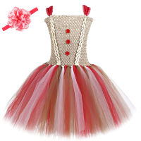 Christmas Gingerbread Tutu Dress for Girls Kids Xmas Party Costume Baby Girl Dresses Outfit with Stockings Children Clothes Set