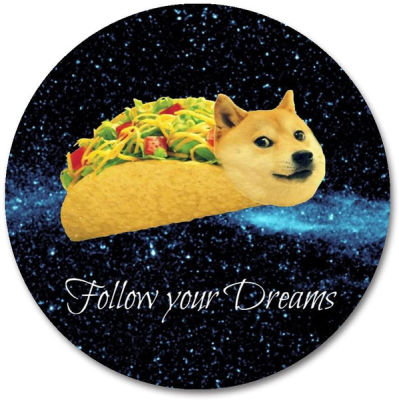 Doge Mouse Pad oleh Smooffly, Doge in Taco Chicken Rolls Flying across the Galaxy Space Fllow Your Dream Amusing Round Mouse Pad