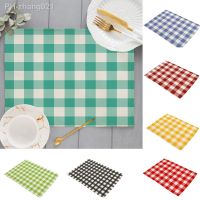 Fresh Green Small Grids Placemats Linen Table Mat Red Plaid Simple Modern Decor Kitchen Dining Room Geometric Cup Pads Coaster