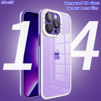 เคสโทรศัพท์อะคริลิคใสฟิล์มกระจกติดเลนส์ HD หรูหราสำหรับ iPhone 15 Pro Max 14 Plus 13 Pro 12 11 Pro Max Colour ฝาครอบกันกระแทกกรอบซิลิโคนนิ่ม