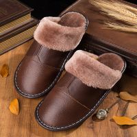 2020 Genuine Leather slippers shoes women Warm Winter Home Slippers Non Slip Unisex women and men slippers plus size 45