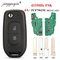 Jingyuqin 2ปุ่ม433Mhz ชิป4A PCF7961M รีโมกุญแจแบบพลิกสำหรับ Renault Dacia Logan 2 II 2018 2019 2020 FSK รถควบคุมที่ห้อยกุญแจ