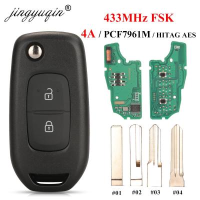 Jingyuqin 2ปุ่ม433Mhz ชิป4A PCF7961M รีโมกุญแจแบบพลิกสำหรับ Renault Dacia Logan 2 II 2018 2019 2020 FSK รถควบคุมที่ห้อยกุญแจ