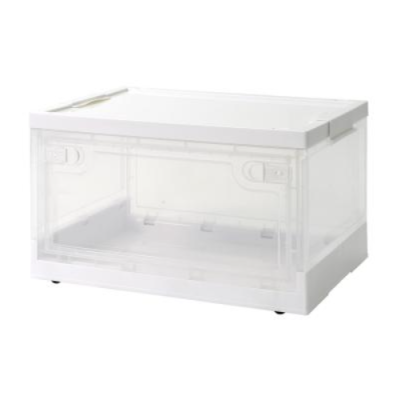 Collapsible storage box with front opening lid, size 51 x 36 x 30 cm. - white