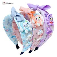 Korean Fashion Girl Hair Band Kawaii Cartoon Sanrio Cinnamoroll Kuromi Anime Bow Children Headwear Women Face Wash Hair Band