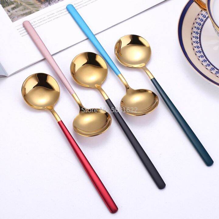 stainless-steel-spoon-korean-household-net-red-round-spoon-creative-paint-dessert-coffee-stirring-spoon-into-the-spoon-serving-utensils