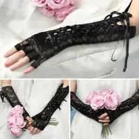 X1A13OFBV 1 Pair New Fashion Long Party Cosplay Ritual Dance Gothic Gloves Punk Mittens Silk Ribbon Lace Gloves