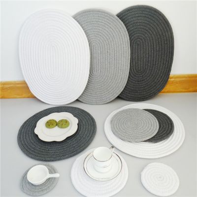 1Pc 30x40cm Oval Cotton Rope Placemat Hand Woven Table Mat Non Slip Disc Bowl Pad Drink Coaster Insulation Pot Holder Kitchen Decor
