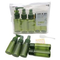 7Pcs Refillable Sub-bottling Kit Travel Accessories Green Plastic Spray Pump Lotion Bottle Empty Liquid Container Portable Tool