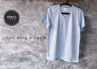 Double U T-Shirt เสื้อยืดสีพื้น คอวี Light Blue (สีฟ้าอ่อนผ้าท็อป) - คอวี V Crew