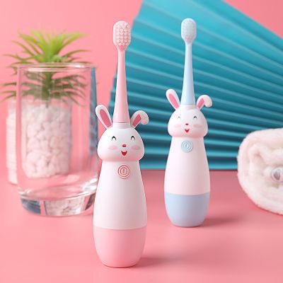 ❏✽◐ Children Sonic Electric Toothbrush for 3-12 Ages Kids Cartoon Rabbit Pattern Kids with Soft Replacement Heads Toothbrushes J257