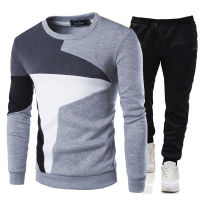 Mens Tracksuit Round Cotton Hoodies and Sweatpants 2 Piece Set Casual Sportswear Outfit Autumn Winter Mens Clothing