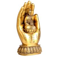Pure Copper Buddha Hand Guanyin Ornaments Guan Yin Statue Buddhist Bodhisattva Home Decorations Avalokitesvara Figurine Kwan-Yin