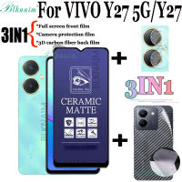 BLKNAIM (3-In-1) สำหรับ VIVO Y27 /VIVO Y27 5G ฟิล์มเซรามิกเคลือบป้องกันแสงสีฟ้าเต็มหน้าจอ + ฟิล์มป้องกันกล้อง + คาร์บอนไฟเบอร์3D มาสก์หน้าด้านหลัง