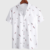 【YY】Harajuku Feather Hawaiian Mens Shirt Printed Short Sleeve Casual White Street Summer Beach Shirts For Men Clothing 2023 Summer