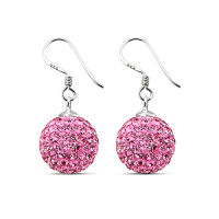 Lovely Pink Crystal Ball Silver Dangle Earring with Sparkling , Crystal Disco Ball Earring For women , Dangle Earrings , ต่างหูคริสตัลบอลสีชมพูน่ารักเงินห้อยเป็นประกาย , ต่างหูคริสตัลดิสโก้บอลสำหรับผู้หญิง , ต่างหูห้อย ,