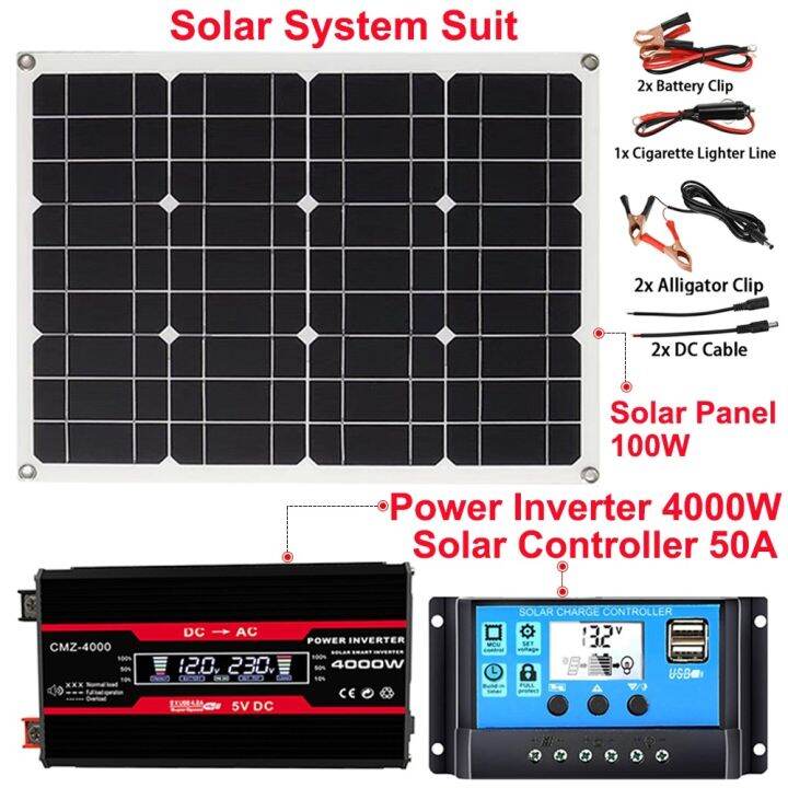 Solar System Set 100W Solar Panel+4000W Power Inverter DC 12V to AC ...