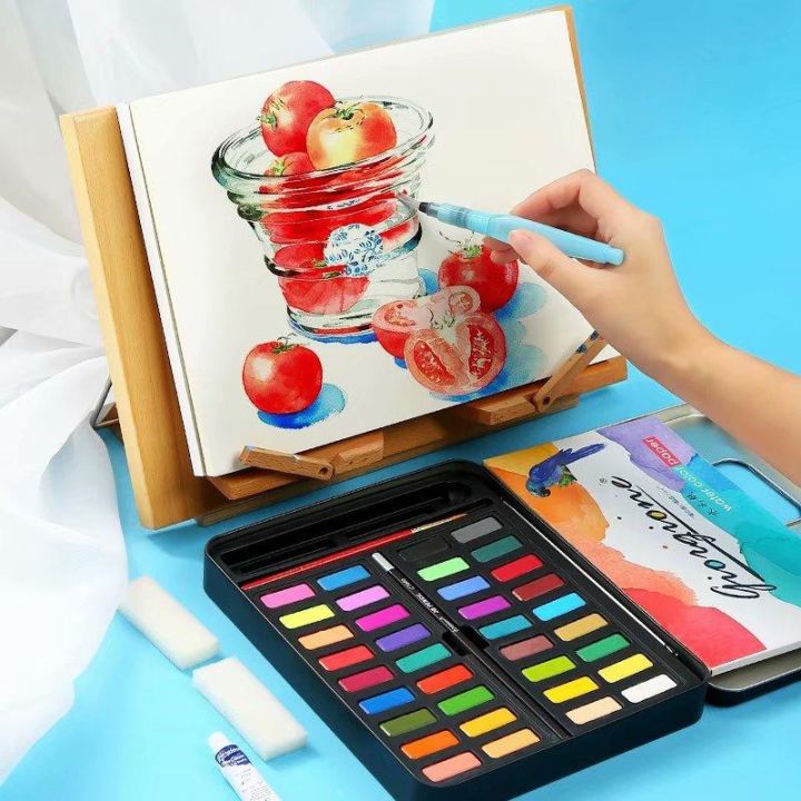 สีน้ำ-เซ็ทใหญ่-36-สี-watercolour-set-ชุดสีน้ำกล่องเหล็กโลหะ-พร้อมพู่กัน-พู่กันแท้งค์-สีดำ