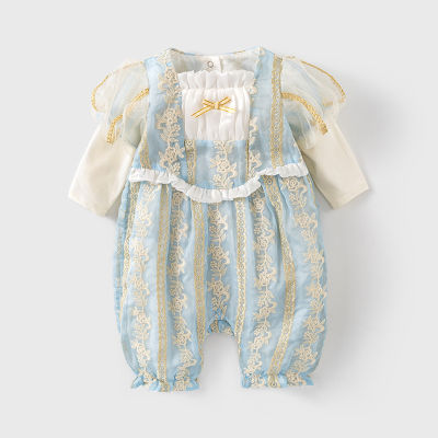 Esaberi baby girl clothing high end custom Lolita princess style double layered embroidery jumpsuit infant clothing fw1