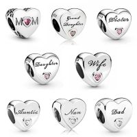 Free shipping 925 Sterling Silver Sister Dad MOM Nan Heart Charm Fit Original Pandora Bracelet For Women DIY Jewelry S925 Bead