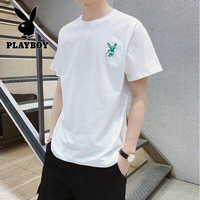 Playboy แขนสั้นผู้ชาย 2022 ฤดูร้อนใหม่ผู้ชายผ้าฝ้ายเสื้อยืดชายเสื้อรอบคอครึ่งเสื้อยืดแนวโน้ม SDVD