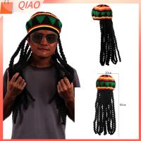 QIAO ความแปลกใหม่ Bob Marley เดรดล็อกส์ Unisex หมวกผม Rasta หมวกถักเปีย หมวกถักนิตติ้ง จาเมกา