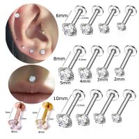 Ddd】สตั๊ด Labret Lip เหล็กไร้สนิม1ชิ้นต่างหูเจาะกระดูกอ่อนเกลียว Tragus 16กรัมเพทาย