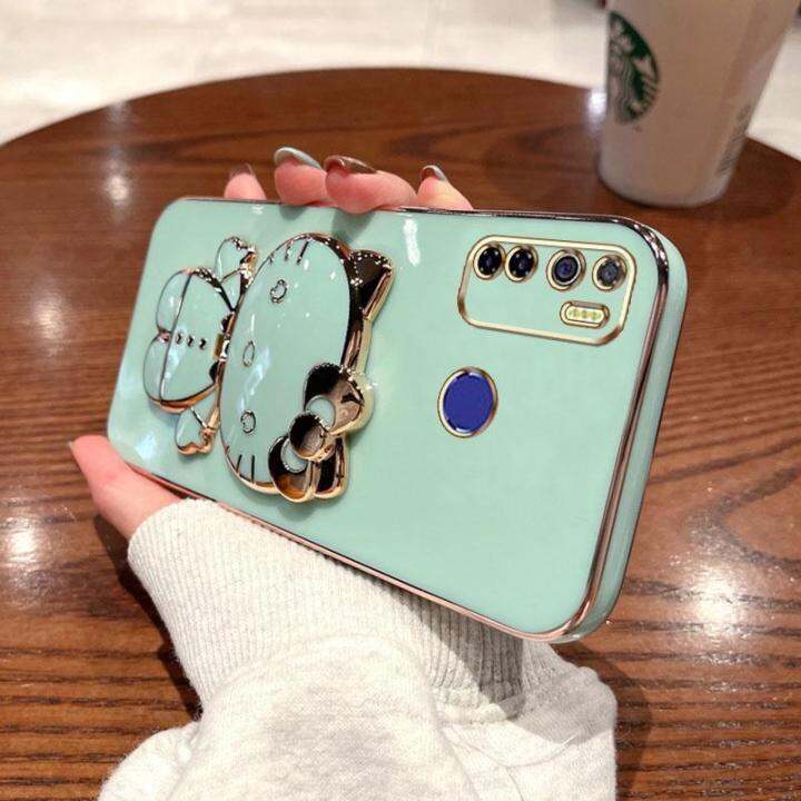 folding-makeup-mirror-phone-case-for-infinix-tecno-camon-15-spark-5-pro-ke5-kd7s-cd7-case-fashion-cartoon-cute-cat-multifunctional-bracket-plating-tpu-soft-cover-casing