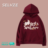 SELVZE เสื้อสเวตเตอร์มีฮู้ดแขนยาวมีฮู้ดสำหรับผู้หญิงลายตัวอักษรแมวน่ารักฉบับภาษาเกาหลี