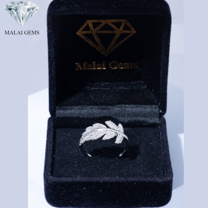 malai-gems-แหวนเพชร-แหวนใบมะกอก-เงินแท้-925-เคลือบทองคำขาว-ประดับเพชรสวิส-cz-รุ่น-221-r18790-แถมกล่อง-แหวนเงินแท้-แหวนเงิน-แหวน