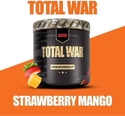 Redcon1 Total War - Pre Workout 30 Servings (Strawberry Mango) Beta-Alanine Caffeine Boost Energy Increase Endurance and Focus,preworkout เพิ่มแรง เพิ่มพลัง มีคาเฟอีน ก่อนออกกำลังกาย พรีเวิร์คเอาท์