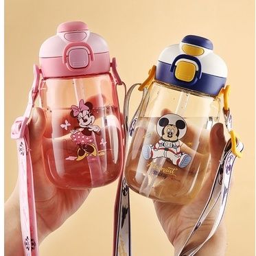 แก้วพลาสติกเด็ก Disney นักเรียนชายและหญิงหลอดดื่มตรงถ้วยดื่มคู่กระบอกน้ำพกพาแบบพกพา