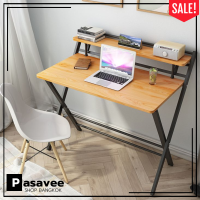 Pasavee✨  ShopComputer Desk Office Table โต๊ะทำงาน พร้อมชั้นวางของ ไม่ต้องประกอบ โต๊ะพับ โต๊ะคอมพิวเตอร์ โต๊ะคอม โครงเหล็ก กันสนิม มีกระดานแยกชั้น