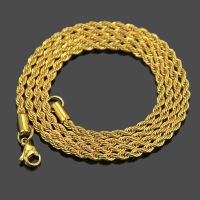 【CW】316L Stainless Steel Rope Hemp Chain Necklace Men Women Width 4mm 18k Real Gold Plate Choker Punk Free Shipping Items Jewelry