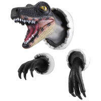 Wall Mounted Dinosaur Wall Bust Realistic Raptor Head Resin Sculpture Wall Hanging Decor for Kids Room Bar Home Decoration