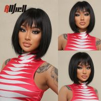 Short Black Bob Wigs With Bangs Natural Synthetic Hair Wigs for Women Afro Cosplay Daily Use Heat Resistant Fiber Female Hair