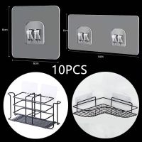 [A Practical]ตะขอชั้นวางของแขวนโปร่งใส10ชิ้นผนังเก็บของราวแผ่นแปะติดแน่นด้วยตนเองอุปกรณ์สำหรับห้องครัวห้องน้ำติดแน่น