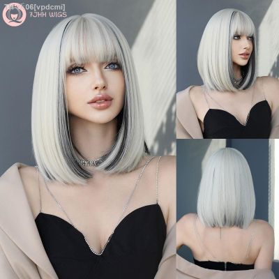 7JHHWIGS Short Straight Bob Wig Short Blonde Bob Wig Straight Platinum Blonde Bob Wig with Bangs for Women Daily Cosplay Party [ Hot sell ] vpdcmi