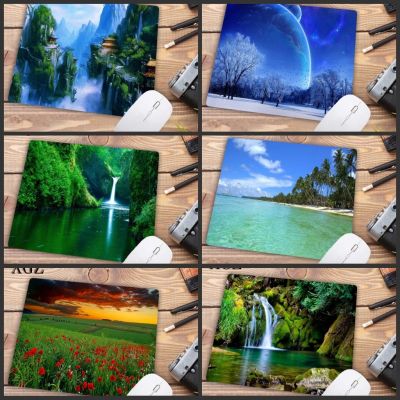 ♦☑℗ XGZ Waterfall Tree Landscape Nature Gaming Mouse Pad Rubber PC Computer Gamer Mousepad Desk Mat Table Mat Size 22X18CM Promotion