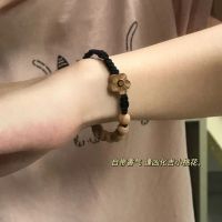 Peach wood braided bracelet black antique style braided rope ins niche design new hot style high appearance