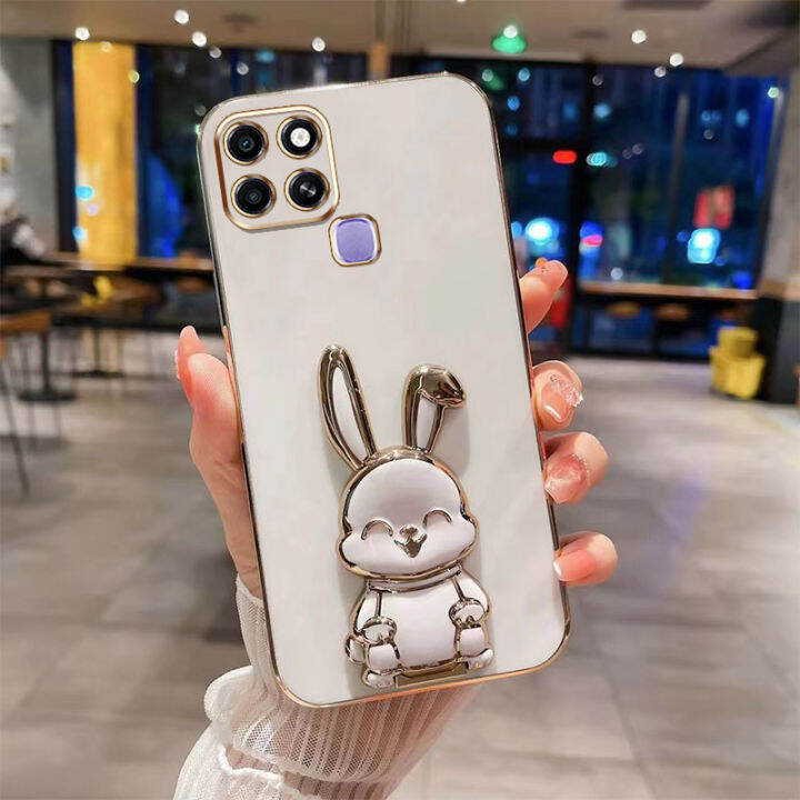 ybdเคสโทรศัพท์ใหม่สไตล์เข้ากันได้สำหรับ-infinix-smart-6-smart-6-hd-เคสการ์ตูนน่ารัก3dลายกระต่ายยิ้มกรอบนุ่มขาตั้งพับได้