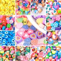 30Pcs 10mm Heart Polymer Clay Beads Fruit Flower Heishi Spacer Smiley Beads for Jewelry Making DIY Handmade Bracelet Accessories Beads