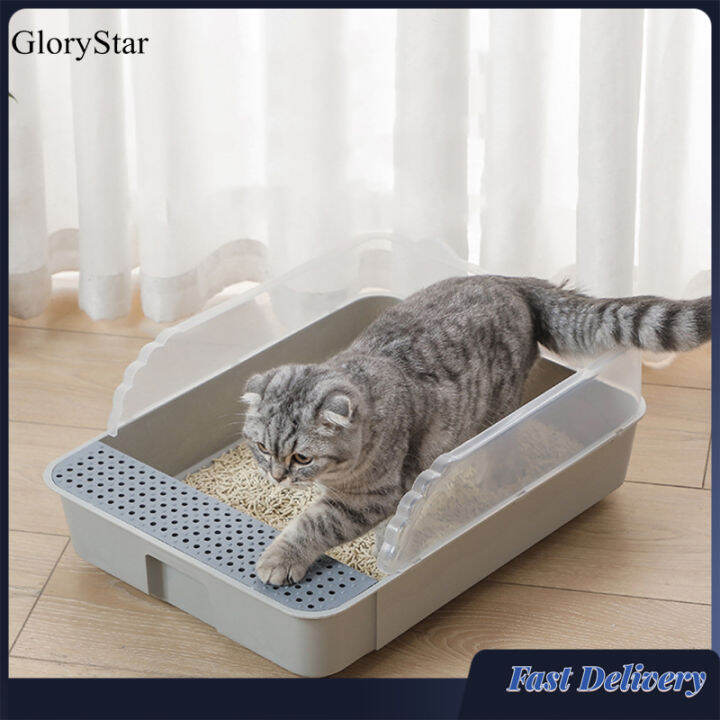 GloryStar Cats Litter Box Toilet Sandbox Pet Toilet Basin Semi-closed ...