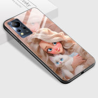 Mop Mall สำหรับ Infinix Note 11 Pro Note 11S X697 X663การ์ตูนเจ้าหญิงยิ้มเคสโทรศัพท์กระจกเทมเปอร์เรียบนุ่มเคสเคสกันกระแทก