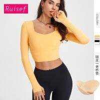 [COD] and summer new yoga long-sleeved womens quick-drying self-cultivation running training sports fitness tops women with chest pads