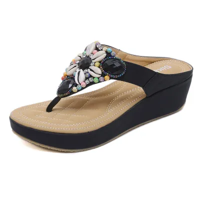 Women Shoes Outdoor Beach Slipper Summer Shoes Bohemia Casual Shoes String Bead Flip Flops Flat Women Slippers Y