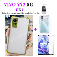 (4IN1) เหมาะสำหรับ Vivo Y72 5G Y31 VIVO V20SE V20 Pro V17 V17Pro V19สี่มุมกันกระแทกป้องกันเลนส์กล้องกล่องมือถือเคสโทรศัพท์ Frosted ฝาหลัง + Hard ฟิล์ม + ฟิล์มด้านหลัง + ฟิล์มเลนส์