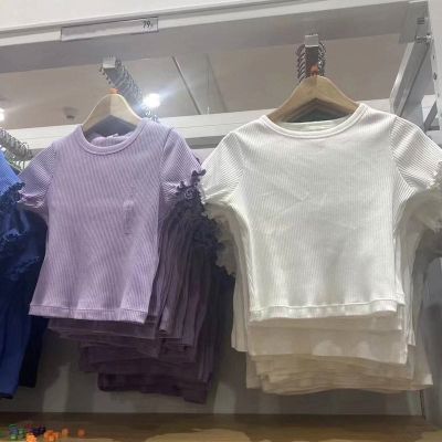 Uniqlo Fitting Room Childrens Clothing/Girls Cotton Ribbed Round Neck T-Shirt Short Sleeve Base Wooden Ear Parent-child Dress C454277