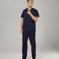 Cheap Scrub Set Surgery Workwear Classic V Neck Doctor Working Uniforms Navy Top and Pant Polyester Cotton Suits XK001