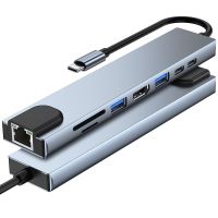 IHBNEP 8 In 1การ์ดความจำ RJ45แท่นวางมือถือ PD ชาร์จ4K HDMI Type-C Splitter USB C HUB